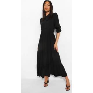 👉 Tall Linnen Look Midaxi Jurk Met Hals Strik, Black