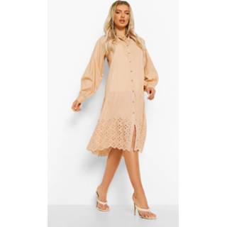 👉 Katoenen Broderie Midi Jurk Met Lage Taille, Cream