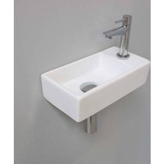 👉 Fonteinset wit porselein glans chroom rechthoek versus rechts INK 36x18x9cm Met Kraangat 8718835058012