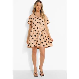 👉 Zwangerschap Gesmokte Jurk Met Knopen En Stippen, Stone