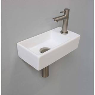 👉 Fonteinset wit porselein glans rechthoek versus rechts INK 36x18x9cm Met Kraangat Brushed Nickel 8718835106355