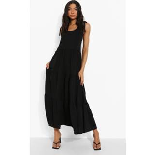 👉 Tall Linnen Look Midaxi Jurk Met Strik, Black