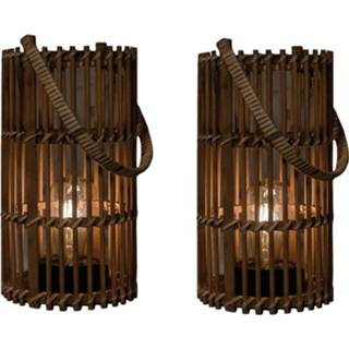 👉 Lantaarn bamboe 2x stuks tuindecoratie solar lantaarns lampen 32 cm