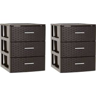 👉 Ladeblok bruin 2x stuks ladeblok/bureau organizer met 3 lades rotan 39,5 x 36,5 46,5 cm