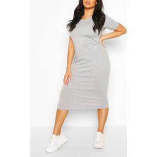 👉 Midi jurk grijs grey marl Plus Jersey Met Kapmouwen,
