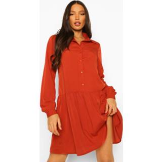 👉 Tall Geweven Blouse Jurk Met Losvallende Zoom, Rust