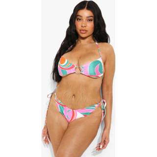 Plus Bikini Broekje Met Zijstrikjes En Opdruk, Multi