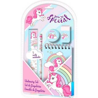 👉 Schrijfset hout meisjes Unicorn 13,8 X 25 Cm 5-delig 8435507840286