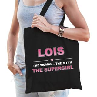 👉 Katoenen tas One Size zwart vrouwen Naam cadeau Lois - The woman, myth supergirl Boodschappentas verjaardag/ moeder/ collega/ vriendin 8720276785242
