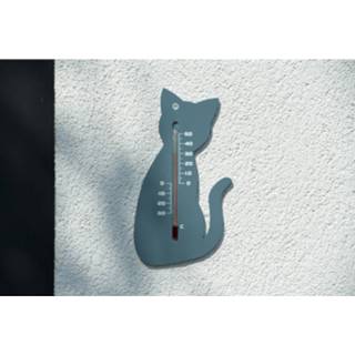 👉 Thermometer grijze One Size grijs Binnen/buiten kat/poes 15 cm - Tuindecoratie dieren Buitenthemometers / raamthermometer kozijnthermometer 8720276539876