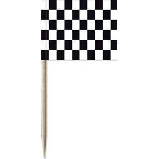 👉 Cocktailprikker One Size meerkleurig 50x Cocktailprikkers race/finish vlag 8 cm vlaggetjes decoratie - Wegwerp prikkertjes Formule 1/autoracen thema 8718758495864