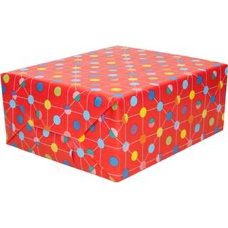 👉 Cadeaupapier rood multi papier active 1x / gekleurde stippen 70 x 200 cm