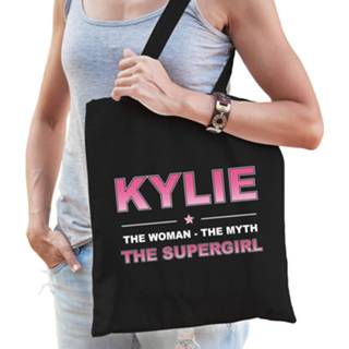 👉 Katoenen tas One Size zwart vrouwen Naam cadeau Kylie - The woman, myth supergirl Boodschappentas verjaardag/ moeder/ collega/ vriendin 8720276785082