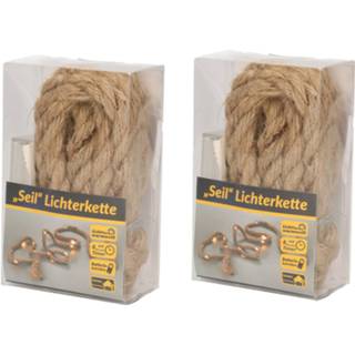 👉 Batterij witte 2x Touwverlichting jute met warm LED lampjes 2 meter op batterijen timer