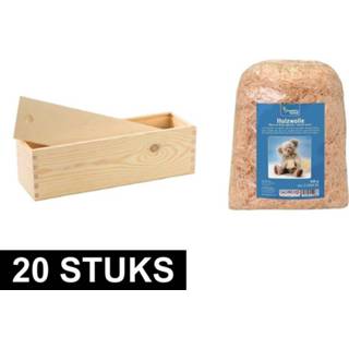 👉 Wijnkist active houten 20x geschenkverpakking voor 1 wijnfles en 500 gram vulmateriaal / houtwol