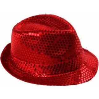 👉 Trilby hoedje rode One Size rood hoed met pailletten 8718758540212