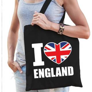 👉 Cadeautas zwart One Size Katoenen Engeland tasje I love England - 10 liter Engelse landen 8720147324334