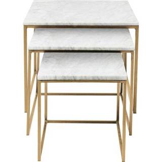 👉 Bijzettafel goud metaal active Kare Key West Marble Gold (set van 3) 4025621858751
