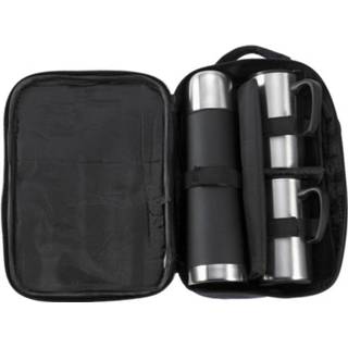 👉 Thermosfles RVS One Size zilver thermosfles/isoleerkan 0.5 liter set met 2 thermosbekers - Thermoskan/warmhoudkan reisset inclusief tas 8720147519907