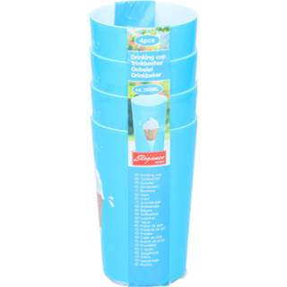 4x Blauwe drinkbekers voor peuters/kinderen met ijshoorn print melamine - 380 ml - 7,6 x 19,6 cm - Drinkbekers - Servies voor peuters/kleuters/kinderen