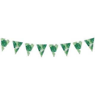 👉 Groene DIY Hawaii thema feest vlaggenlijn 1,5 meter - Vlaggenlijnen/slingers Tropisch/Hawaii feestje