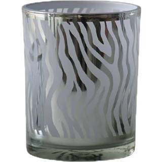 Waxinelichthouder zilverkleurig glas Abstract (8 x 7 cm) 8716522078367