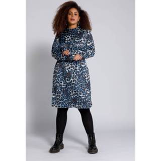 👉 Polyester grijs blauw vrouwen Grote Maten luipaardjurk, Dames, blauw, Maat: 46/48, Polyester, Studio Untold 4062479161305