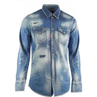 👉 Overhemd XS male blauw van stretch denim