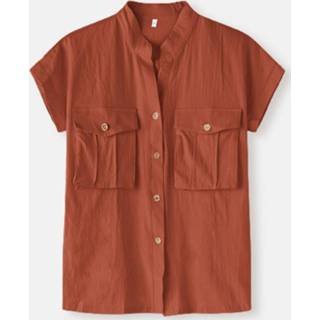 Casual shirt cotton s vrouwen wit Solid Color Button Pocket Plus Size