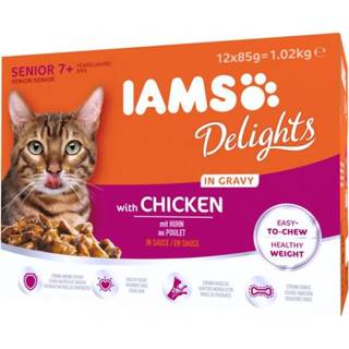 👉 Kattenvoer IAMS Delights Senior - Vlees Kip Saus 12x85 gram 8710255100487