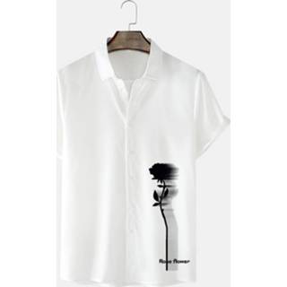 👉 Shirts korte mouw rose polyester s male wit Mens Shadow Side Print Lapel Street Short Sleeve