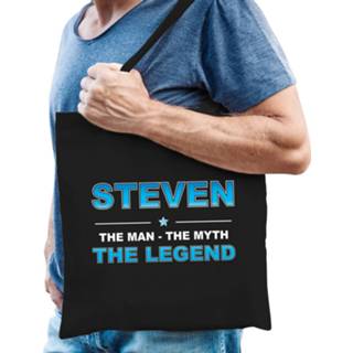 👉 Katoenen tas One Size zwart mannen Naam cadeau Steven - The man, myth legend Boodschappentas verjaardag/ vader/ collega/ geslaagd 8720276811149