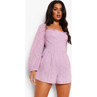 👉 Broderie Romper Met Lange Ballonmouwen, Lilac