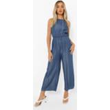 👉 Denim Culotte Jumpsuit Met Hoge Hals, Mid Blue