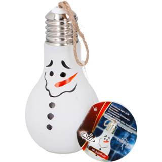 👉 Decoratie lamp One Size wit 1x Kerst lampjes sneeuwpop met LED verlichting 18 cm - Kerstboomversiering sneeuwpop/sneeuwman 8720276501507