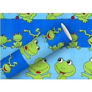 👉 Inpakpapier blauw groene meerkleurig 3x stuks rollen Inpakpapier/cadeaupapier blauw/groene kikkers print 200 x 70 cm- Cadeauverpakking dieren kadopapier 8720276195263