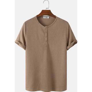 Short sleeve polyester s male kaki Mens Knitted Waffle Solid Color Casual T-Shirt