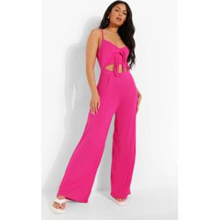 Jumpsuit roze Hot Pink Wide Leg Met Bandjes, Strik En Uitsnijding,