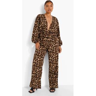 👉 Plus Luipaardprint Jumpsuit Met Ceintuur, Leopard