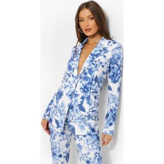 👉 Bloemenprint Blazer Met Laag Decolleté, Royal