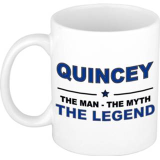 👉 Beker One Size meerkleurig mannen Naam cadeau Quincey - The man, myth legend koffie mok / 300 ml naam/namen mokken voor o.a verjaardag/ vaderdag/ pensioen/ geslaagd/ bedankt 8720276108492