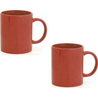 👉 Drinkbeker One Size rood rode keramiek 10x Drinkbeker/mok 370 ml - mokken/bekers voor onbijt en lunch 8720576029435