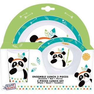 👉 Kinderservies kunststof One Size meerkleurig kinderen Panda thema set 3-delig bord/kom/beker - Zoogdieren Ontbijtservies 8719538969100