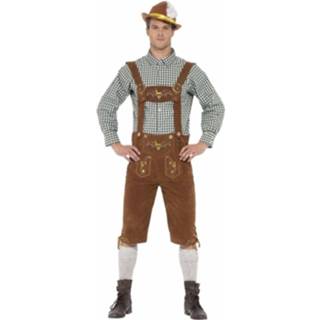 👉 Oktoberfest - Bruine/groene Tiroler lederhosen kostuum met blouse voor heren
