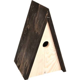 👉 Vogelhuisje houten One Size bruin 2x vogelhuisjes/nestkastjes wigwam - Vurenhouten spiegel vogelhuisjes tuindecoraties Vogelnestje tuindieren- tuinvogeltjes 8720276046855