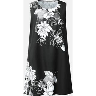 👉 Sleeveless cotton l vrouwen zwart Flowers Print Plus Size Casual Dress for Women