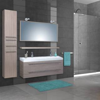 👉 Spiegel eiken Badkamermeubel Differnz Force 125x52 cm 2 Kraangaten met Spiegel, Planchet en Verlichting 8712793538005
