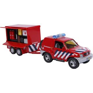 👉 Rood staal One Size 2-Play brandweer met aanhangwagen diecast pull-back 25 cm 8713219194621