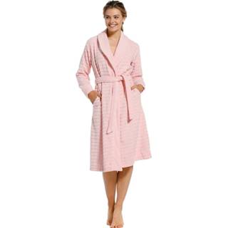 👉 Badjas m roze vrouwen Badstof overslag voor dames met sjaalkraag 'zachte horizontale lijnen' 8719833241161