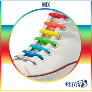 👉 Elastische veter One Size meerkleurig 14x Shoeps veters regenboog kleuren - Sneakers/gympen/sportschoenen elastieken Hulp bij strikken 8720147205015